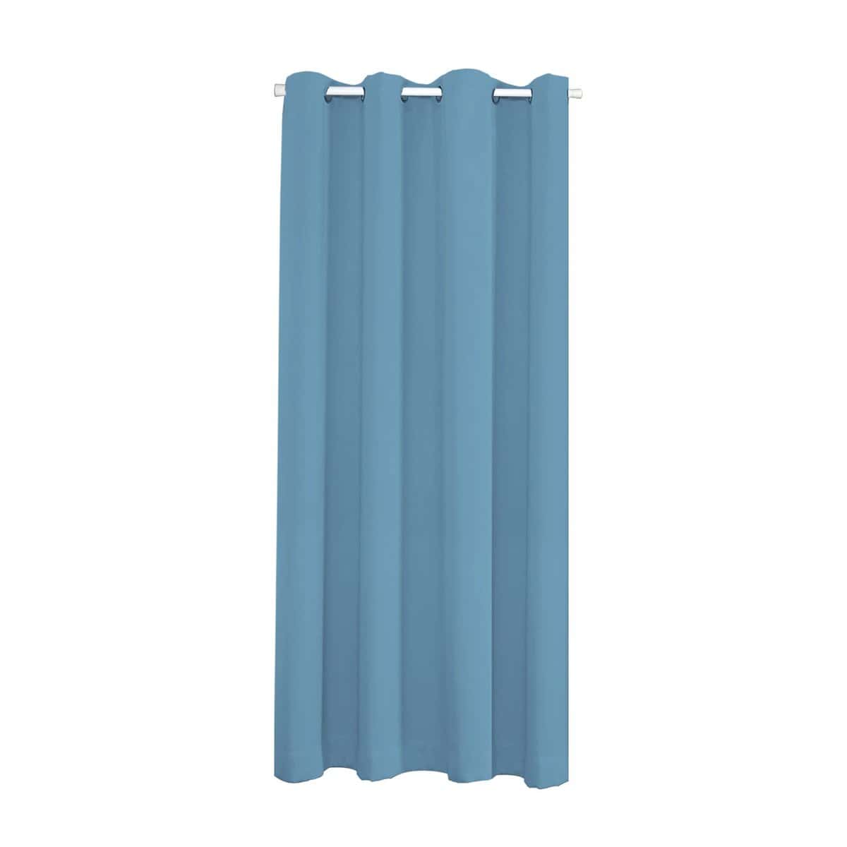 Rideau thermique bleu pour séparer pièce, œillets métalliques.