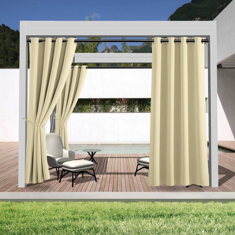 Rideau occultant thermique extérieur beige pour pergola et terrasse.