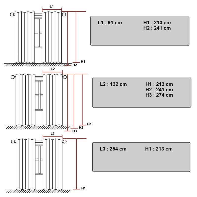 Dimensions en centimètres du rideau occultant thermique extérieur.