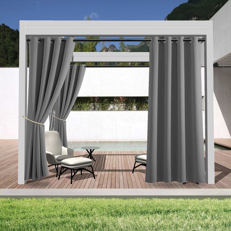 Rideau occultant thermique extérieur gris pour pergola et terrasse.