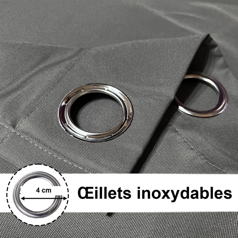 Œillets inoxydables de 4 cm du rideau occultant thermique extérieur.