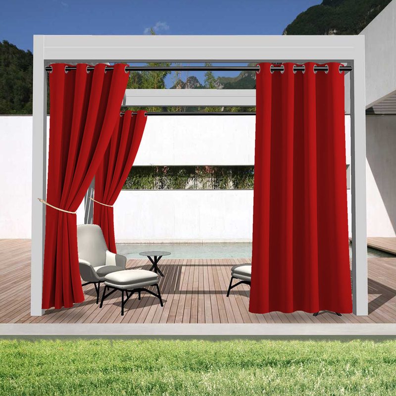Rideau occultant thermique extérieur rouge pour pergola et terrasse.